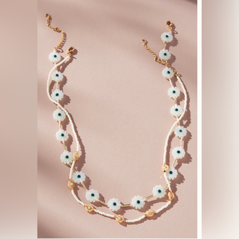 Anthropologie beaded daisy necklace set of two